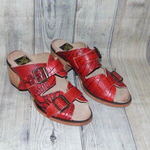 FREEBIRD By Steven Caprice Red Croc Embossed Leather Sandals Womens Size 8